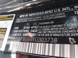 2019 Mercedes-Benz C 300 с VIN 55SWF8EB4KU303738, выставлен на аукционе IAAI как лот 42215291 с пробегом 59 632 миль миль и . История ставок и продаж доступна на DreamBid. Изображение 9.