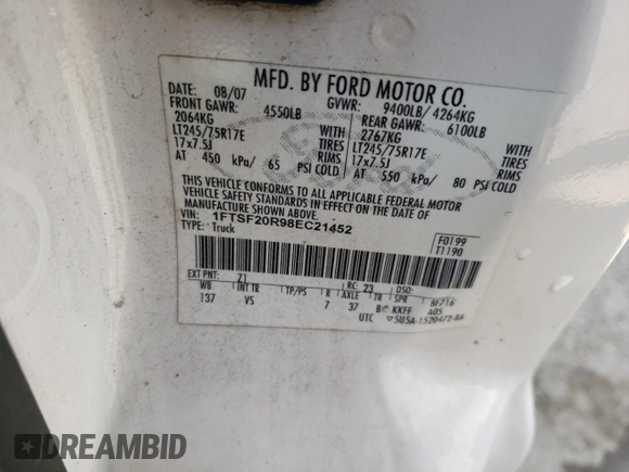 2008 Ford F-250 z VIN 1FTSF20R98EC21452, wystawiony jako Copart lot #72365584 z przebiegiem 178 764 mil mil oraz Szkoda całkowita • Salvage title. Historia ofert i sprzedaży dostępna na DreamBid. Obrazek 13.