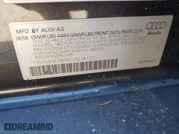 2007 Audi A3 with VIN WAUHF78P97A078127, listed as a Copart auction lot 87590725 with 139,674 mi miles and Salvage title. Bid and sale history available at DreamBid. Image 12.