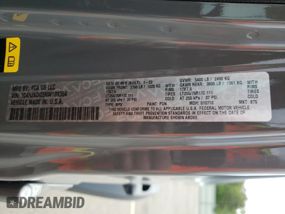 2022 Jeep Wrangler Unlimited Sport S z VIN 1C4HJXDG5NW109364, wystawiony jako Copart lot #55467853 z przebiegiem 34 742 mil mil oraz Szkoda całkowita • Salvage title. Historia ofert i sprzedaży dostępna na DreamBid. Obrazek 12.