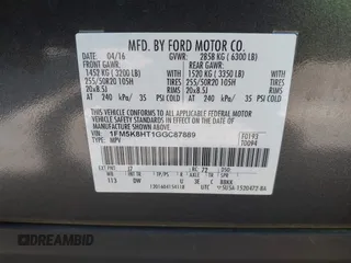 2016 Ford Explorer Platinum with VIN 1FM5K8HT1GGC87889, listed as a IAAI auction lot 42664132 with 109,544 mi miles and . Bid and sale history available at DreamBid. Image 9.