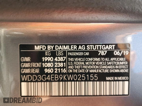 2019 Mercedes-Benz A 220 with VIN WDD3G4EB9KW025155, listed as a Copart auction lot 51772315 with 46,401 mi miles and Salvage Title. Bid and sale history available at DreamBid. Image 13.