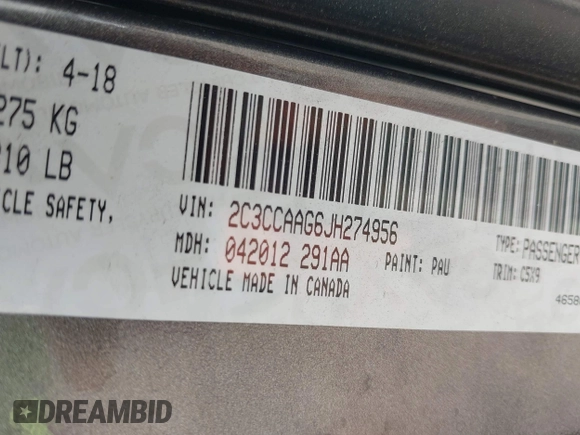 2018 Chrysler 300 Touring with VIN 2C3CCAAG6JH274956, listed as a IAAI auction lot 42096335 with 161,746 mi miles and . Bid and sale history available at DreamBid. Image 9.