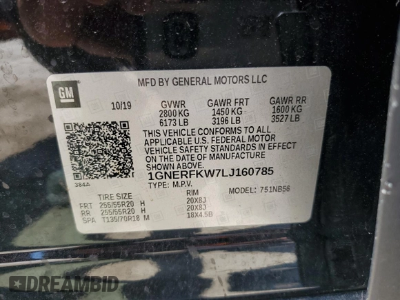 2020 Chevrolet Traverse LS with VIN 1GNERFKW7LJ160785, listed as a Copart auction lot 55122745 with 101,144 mi miles and Non repairable. Bid and sale history available at DreamBid. Image 14.