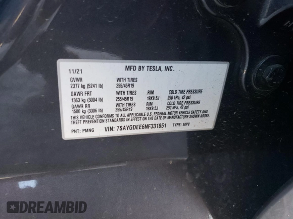 2022 Tesla Model Y Long Range with VIN 7SAYGDEE6NF331851, listed as a Copart auction lot 43600955 with 32,680 mi miles and Salvage Title. Bid and sale history available at DreamBid. Image 15.