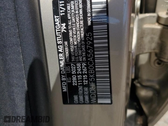 2012 Mercedes-Benz E 350 Luxury with VIN WDDHF5KB0CA567925, listed as a Copart auction lot 59439565 with 80,467 mi miles and Salvage title. Bid and sale history available at DreamBid. Image 12.