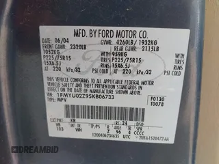 2005 Ford Escape XLS Value с VIN 1FMYU02Z95KB06733, выставлен на аукционе IAAI как лот 42207569 с пробегом 135 083 миль миль и . История ставок и продаж доступна на DreamBid. Изображение 9.
