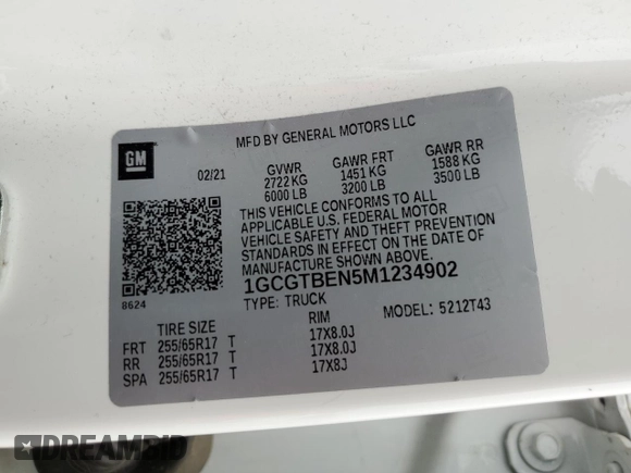 2021 Chevrolet Colorado 4WD Work Truck with VIN 1GCGTBEN5M1234902, listed as a Copart auction lot 44819885 with 58,132 mi miles and Salvage title. Bid and sale history available at DreamBid. Image 12.
