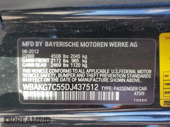 2013 BMW 3 Series 335i with VIN WBAKG7C55DJ437512, listed as a Copart auction lot 78899844 with 67,251 mi miles and Clean Title. Bid and sale history available at DreamBid. Image 13.