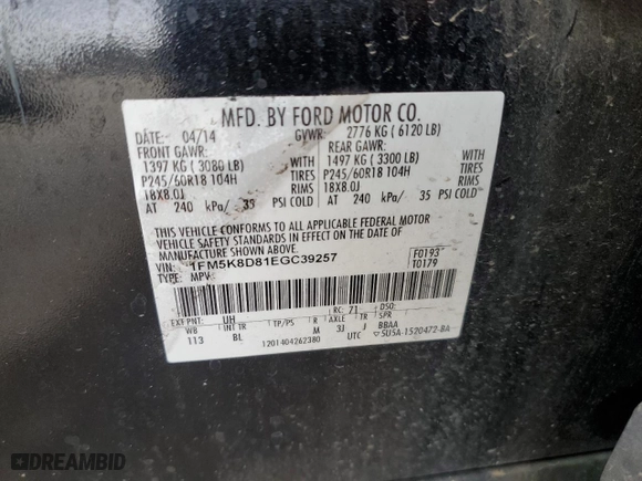 2014 Ford Explorer XLT with VIN 1FM5K8D81EGC39257, listed as a Copart auction lot 46367065 with 166,705 mi miles and Salvage Title. Bid and sale history available at carsss.com. Image 13.