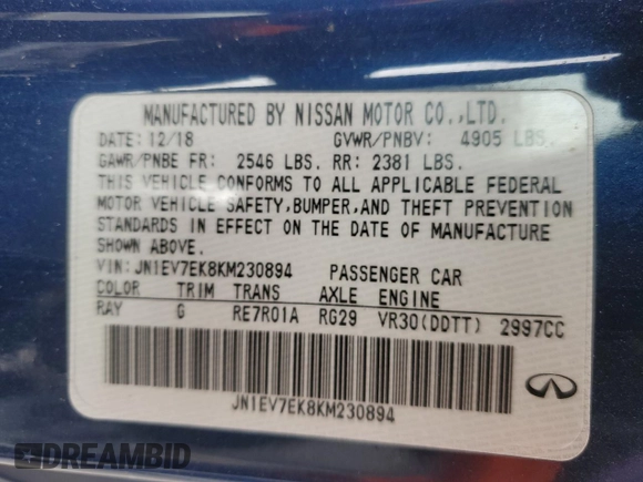 2019 Infiniti Q60 3.0t LUXE with VIN JN1EV7EK8KM230894, listed as a Copart auction lot 48397145 with 51,602 mi miles and Salvage Title. Bid and sale history available at carsss.com. Image 13.