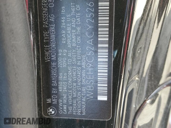 2010 BMW M6 z VIN WBSEH9C52ACY25265, wystawiony jako Copart lot #53721055 z przebiegiem Nie podano mil oraz Czysty tytuł • Clean title. Historia ofert i sprzedaży dostępna na DreamBid. Obrazek 12.