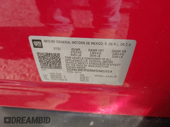 2021 Chevrolet Blazer RS with VIN 3GNKBERS6MS581014, listed as a IAAI auction lot 42018651 with 91,963 mi miles and . Bid and sale history available at DreamBid. Image 9.