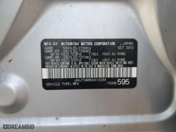 2013 Mitsubishi Outlander SE with VIN JA4JT3AW8DU014284, listed as a Copart auction lot 85062254 with 167,630 mi miles and Clean Title. Bid and sale history available at carsss.com. Image 13.