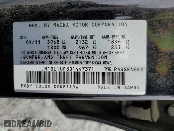2011 Mazda Mazda3 i Sport with VIN JM1BL1UF8B1447371, listed as a Copart auction lot 54457005 with 127,526 mi miles and Clean Title. Bid and sale history available at carsss.com. Image 12.