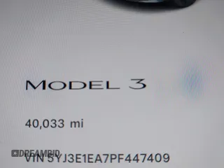 2023 Tesla Model 3 with VIN 5YJ3E1EA7PF447409, listed as a IAAI auction lot 41965416 with 40,033 mi miles and . Bid and sale history available at DreamBid. Image 7.