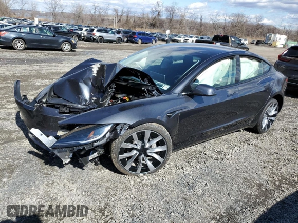 2025 Tesla Model 3 Long Range with VIN 5YJ3E1EB6SF921092, listed as a Copart auction lot 46918025 with 1,403 mi miles and Salvage Title. Bid and sale history available at DreamBid. Image 1.
