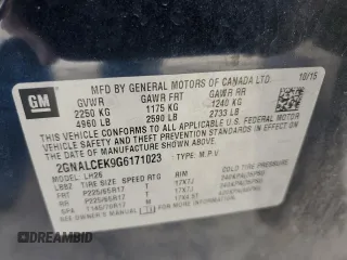 2016 Chevrolet Equinox LT with VIN 2GNALCEK9G6171023, listed as a Copart auction lot 52776805 with 183,943 mi miles and Salvage Title. Bid and sale history available at DreamBid. Image 16.