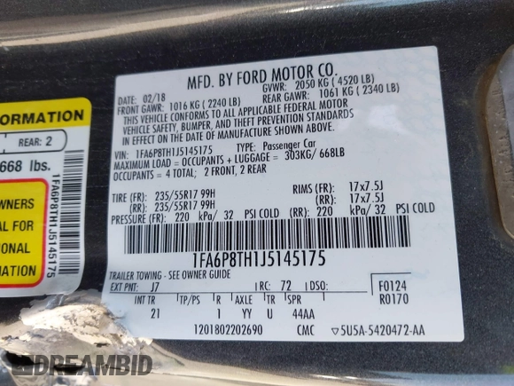 2018 Ford Mustang EcoBoost с VIN 1FA6P8TH1J5145175, выставлен на аукционе IAAI как лот 42268107 с пробегом 97 211 миль миль и . История ставок и продаж доступна на DreamBid. Изображение 9.