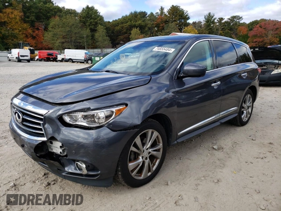 2013 Infiniti JX35 with VIN 5N1AL0MM8DC325522, listed as a Copart auction lot 74855484 with 173,107 mi miles and Clean Title. Bid and sale history available at carsss.com. Image 1.
