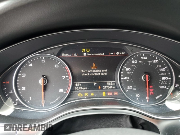 2012 Audi A7 Prestige with VIN WAUSGAFC0CN004453, listed as a Copart auction lot 54923205 with 217,544 mi miles and Salvage title. Bid and sale history available at DreamBid. Image 9.