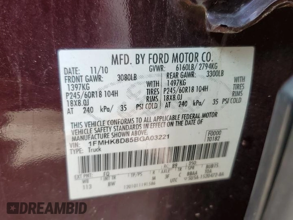 2011 Ford Explorer XLT z VIN 1FMHK8D85BGA03221, wystawiony jako Copart lot #55134665 z przebiegiem 116 381 mil mil oraz Szkoda całkowita • Salvage title. Historia ofert i sprzedaży dostępna na DreamBid. Obrazek 13.