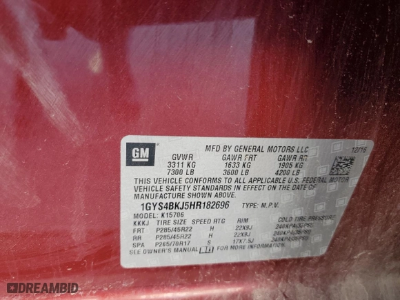 2017 Cadillac Escalade Luxury with VIN 1GYS4BKJ5HR182696, listed as a Copart auction lot 47000395 with 96,540 mi miles and Salvage Title. Bid and sale history available at carsss.com. Image 15.