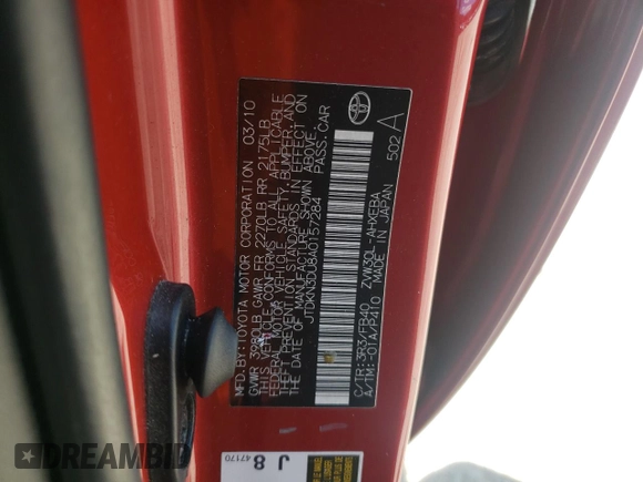 2010 Toyota Prius II z VIN JTDKN3DU8A0157284, wystawiony jako Copart lot #59027915 z przebiegiem 219 587 mil mil oraz Czysty tytuł • Clean title. Historia ofert i sprzedaży dostępna na DreamBid. Obrazek 13.