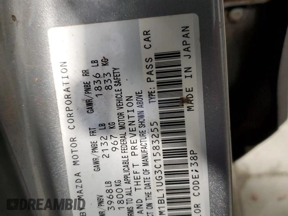 2012 Mazda 3 i Sport with VIN JM1BL1UG3C1583255, listed as a Copart auction lot 42518855 with 161,775 mi miles and Salvage Title. Bid and sale history available at DreamBid. Image 14.