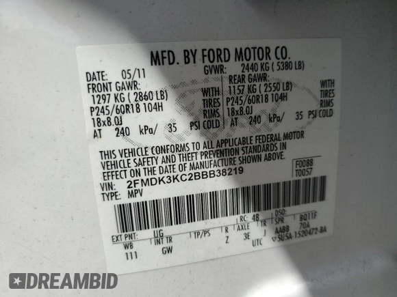 2011 Ford Edge Limited with VIN 2FMDK3KC2BBB38219, listed as a Copart auction lot 51023255 with 151,116 mi miles and Salvage Title. Bid and sale history available at carsss.com. Image 15.