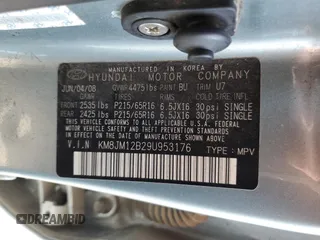 2009 Hyundai Tucson GLS with VIN KM8JM12B29U953176, listed as a Copart auction lot 70141174 with 77,132 mi miles and Salvage Title. Bid and sale history available at carsss.com. Image 15.