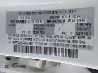 2024 Mazda 3 S Preferred with VIN 3MZBPACMXRM420901, listed as a IAAI auction lot 42101021 with 6,443 mi miles and . Bid and sale history available at DreamBid. Image 9.