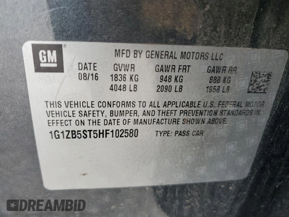 2017 Chevrolet Malibu LS with VIN 1G1ZB5ST5HF102580, listed as a Copart auction lot 53955965 with 190,408 mi miles and Salvage Title. Bid and sale history available at DreamBid. Image 12.