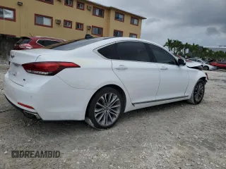 2017 Genesis G80 3.8L z VIN KMHGN4JE5HU182487, wystawiony jako Copart lot #56643395 z przebiegiem Nie podano mil oraz Szkoda całkowita • Salvage title. Historia ofert i sprzedaży dostępna na DreamBid. Obrazek 3.