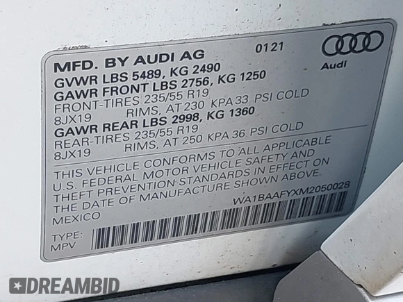 2021 Audi Q5 Premium Plus z VIN WA1BAAFYXM2050028, wystawiony jako IAAI lot #42479898 z przebiegiem 39 015 mil mil oraz . Historia ofert i sprzedaży dostępna na DreamBid. Obrazek 9.