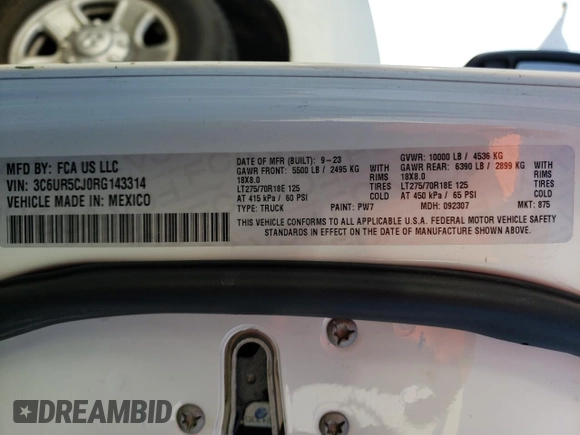 2024 Ram 2500 Tradesman with VIN 3C6UR5CJ0RG143314, listed as a Copart auction lot 49890185 with 15,834 mi miles and Salvage Title. Bid and sale history available at carsss.com. Image 12.