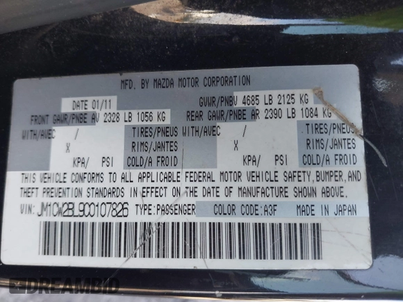 2012 Mazda 5 Sport with VIN JM1CW2BL9C0107826, listed as a IAAI auction lot 42297368 with Not provided miles and . Bid and sale history available at DreamBid. Image 9.