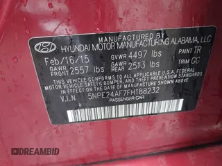 2015 Hyundai Sonata 2.4L SE with VIN 5NPE24AF7FH188232, listed as a IAAI auction lot 41811518 with 140,850 mi miles. Bid and sale history available at carsss.com. Image 9.