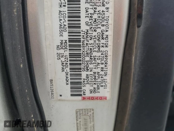 2002 Lexus SC with VIN JTHFN48YX20022795, listed as a Copart auction lot 51084905 with 195,150 mi miles and Salvage Title. Bid and sale history available at carsss.com. Image 12.
