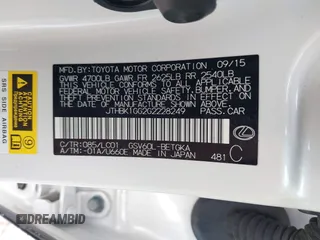 2016 Lexus ES 330 with VIN JTHBK1GG2G2228249, listed as a IAAI auction lot 41701494 with 59,341 mi miles and . Bid and sale history available at carsss.com. Image 9.