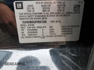2015 Chevrolet Tahoe LT with VIN 1GNSKBKC6FR567296, listed as a Copart auction lot 50444825 with 160,911 mi miles and Salvage title. Bid and sale history available at DreamBid. Image 15.