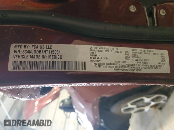 2022 Jeep Compass Trailhawk with VIN 3C4NJDDB7NT115064, listed as a Copart auction lot 58568375 with 13,267 mi miles and Salvage title. Bid and sale history available at DreamBid. Image 14.
