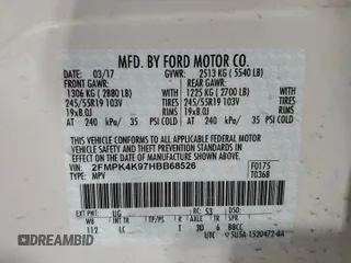 2017 Ford Edge Titanium with VIN 2FMPK4K97HBB68526, listed as a Copart auction lot 52553075 with 37,029 mi miles and Salvage Title. Bid and sale history available at carsss.com. Image 15.