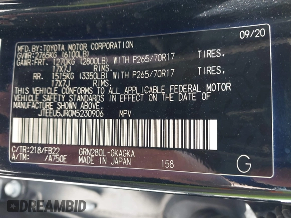 2021 Toyota 4Runner SR5 с VIN JTEEU5JR0M5230906, выставлен на аукционе IAAI как лот 42000905 с пробегом 249 010 миль миль и . История ставок и продаж доступна на DreamBid. Изображение 9.