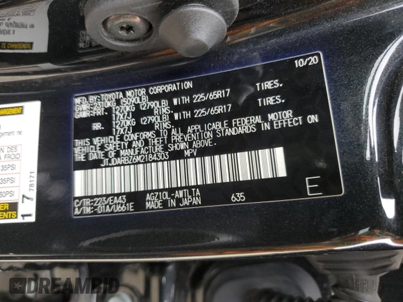 2021 Lexus NX 300 with VIN JTJDARBZ6M2184303, listed as a Copart auction lot 59742115 with 57,129 mi miles and Salvage title. Bid and sale history available at DreamBid. Image 13.