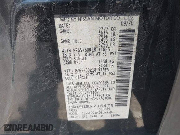 2020 Nissan Frontier SV с VIN 1N6ED0EB8LN716475, выставлен на аукционе IAAI как лот 41971256 с пробегом 38 441 миль миль и . История ставок и продаж доступна на DreamBid. Изображение 9.