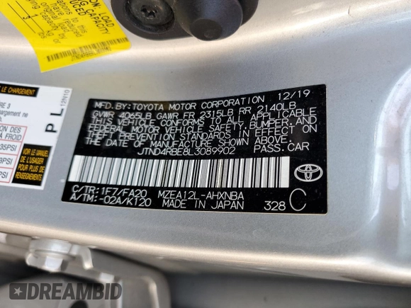 2020 Toyota Corolla Hatchback SE with VIN JTND4RBE8L3089902, listed as a Copart auction lot 67292454 with 0 mi miles and Salvage Title. Bid and sale history available at carsss.com. Image 12.