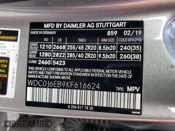 2019 Mercedes-Benz GLC with VIN WDC0J6EB9KF616624, listed as a Copart auction lot 78362484 with 39,518 mi miles and Salvage Title. Bid and sale history available at carsss.com. Image 14.