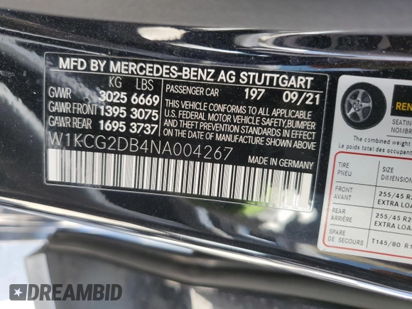 2022 Mercedes-Benz EQS with VIN W1KCG2DB4NA004267, listed as a Copart auction lot 55513064 with 0 mi miles. Bid and sale history available at carsss.com. Image 12.