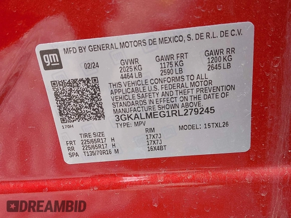 2024 GMC Terrain SLE с VIN 3GKALMEG1RL279245, выставлен на аукционе IAAI как лот 42095518 с пробегом 26 193 миль миль и . История ставок и продаж доступна на DreamBid. Изображение 9.